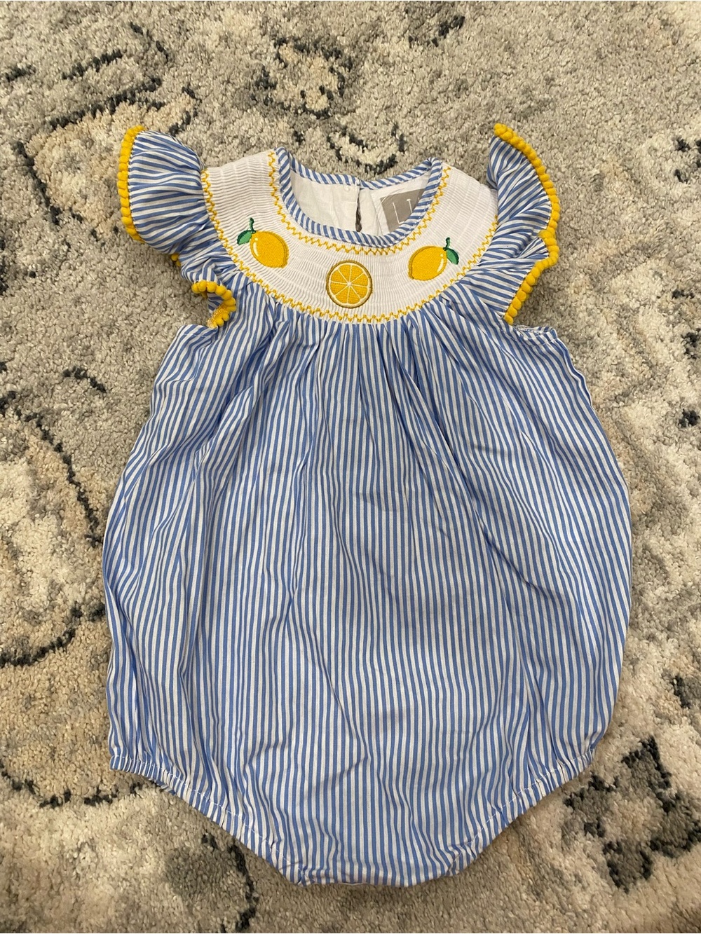 Blue & Yellow Striped Lemon Smocked Baby One-Piece